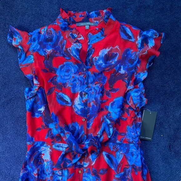 NWT Red & Blue Floral Julia Jordan Dress Sz 10 - Picture 4 of 8